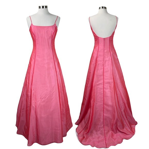 NEW Vintage ‘00 ABS Evening Princess Cut Pink Sheer Organza Prom Ball Gown - Picture 1 of 13
